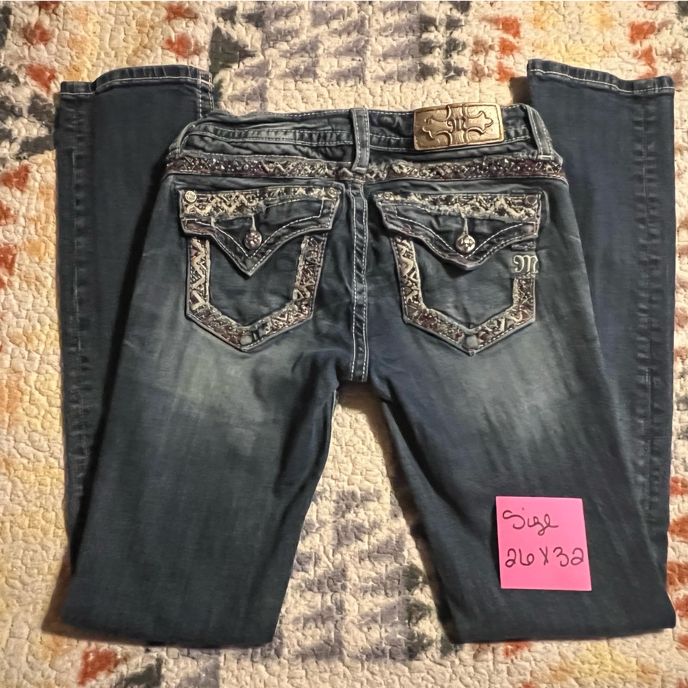 Miss Me Dark Blue Flare Jeans with Embellished Pockets
